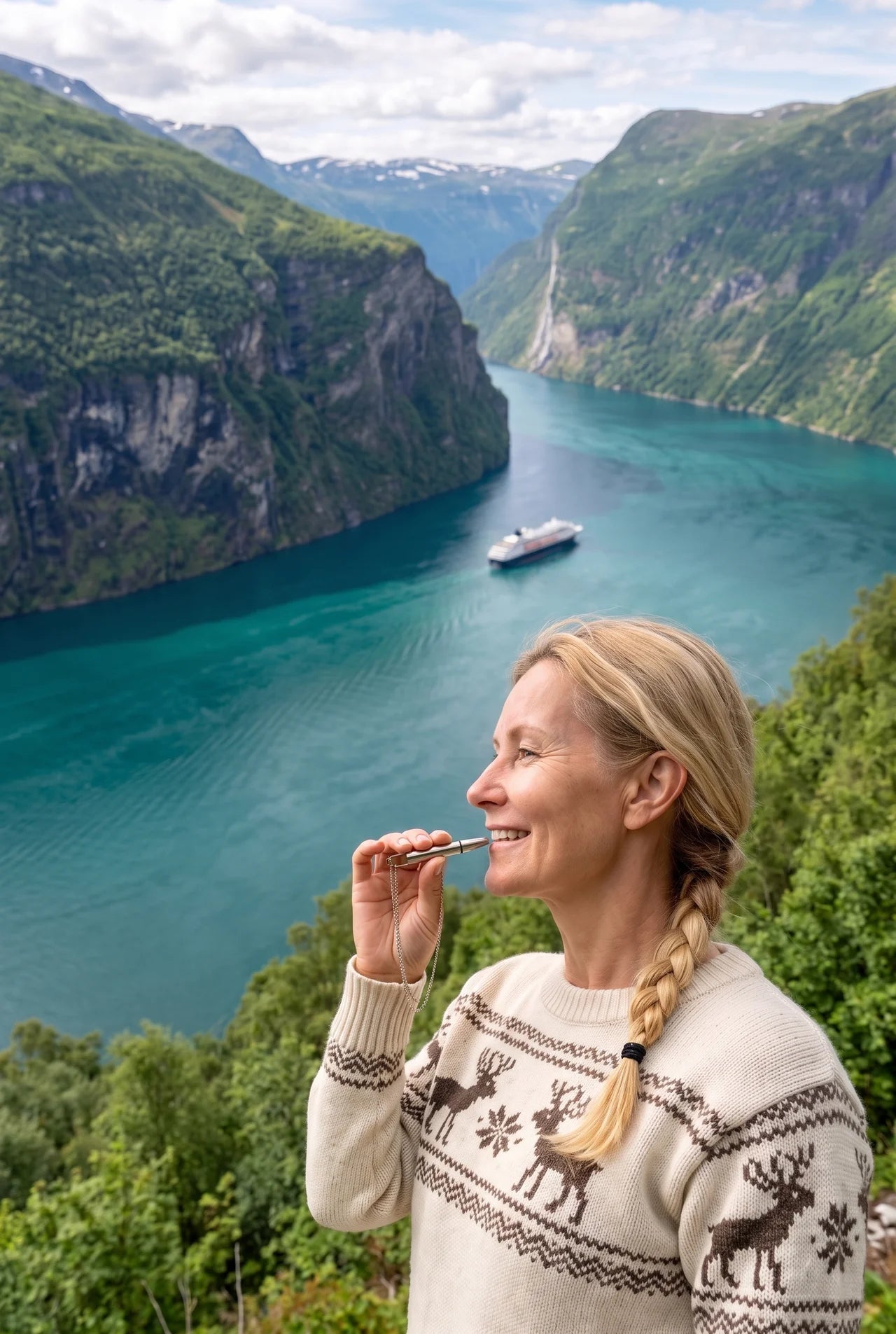 Woman using the Herbal Air Device outdoors